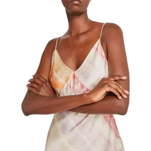 AllSaints Melody Marea Silk Slip Midi Dress Rainbow Pink